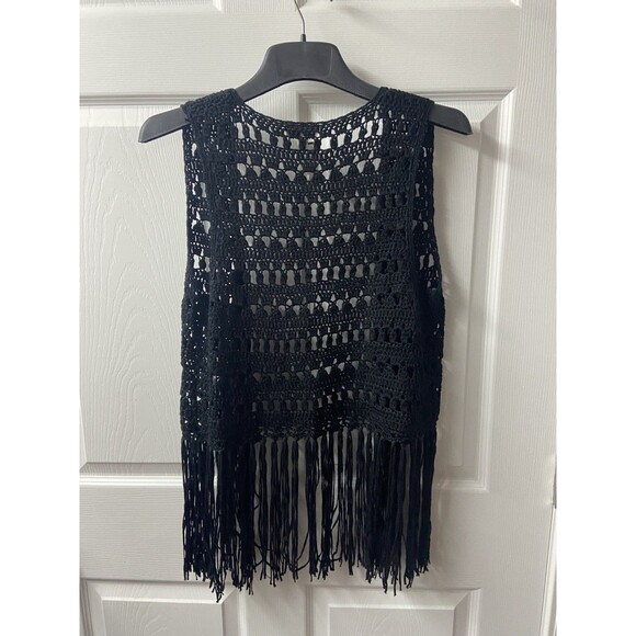 Umgee Crochet Vest Womens M Festival Cochella Fringed Hippie Cotton Blend NWT - Picture 3 of 7